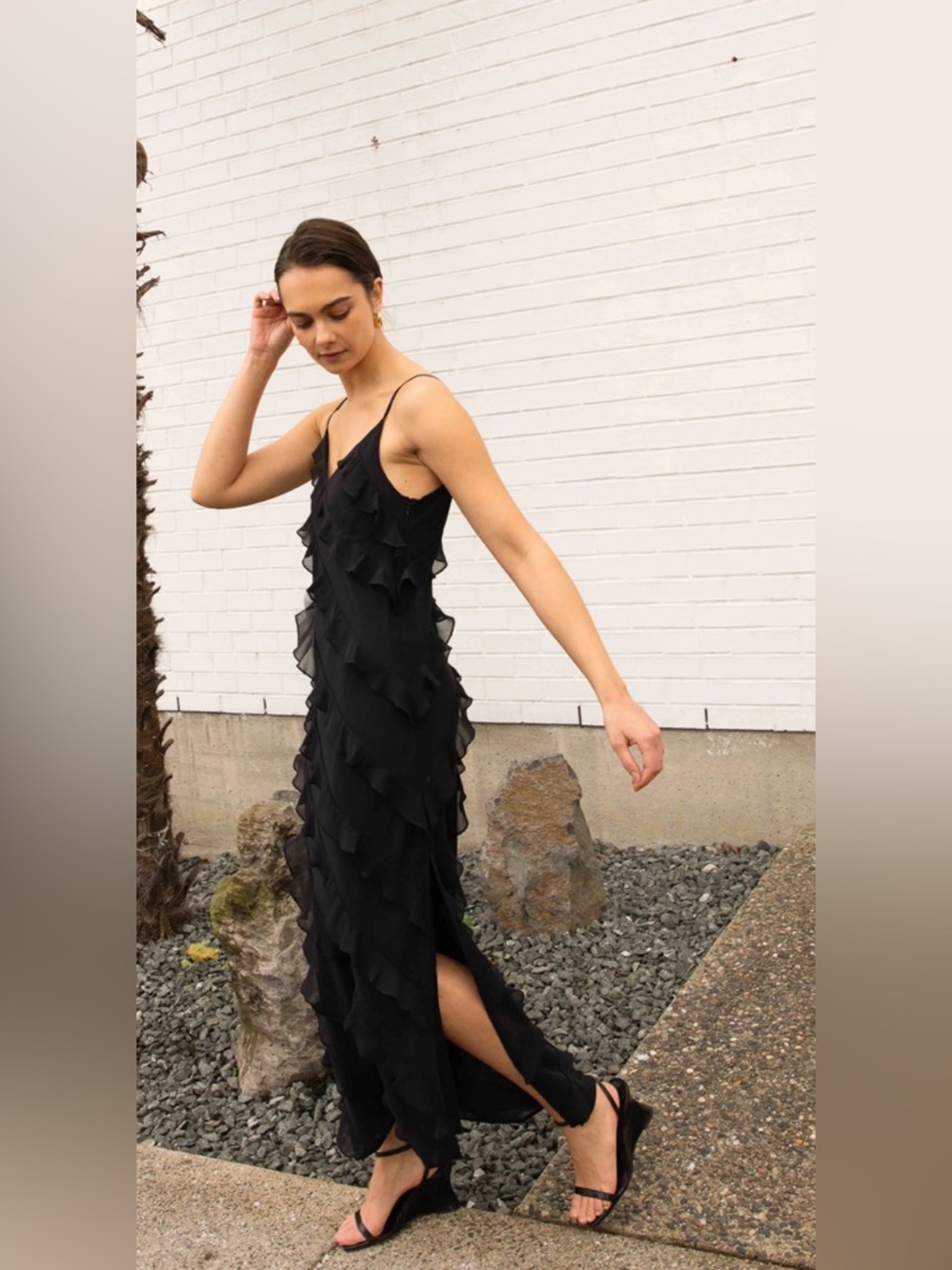 NWT OAK+FORT Black Ruffle Tiered Maxi Dress - Women